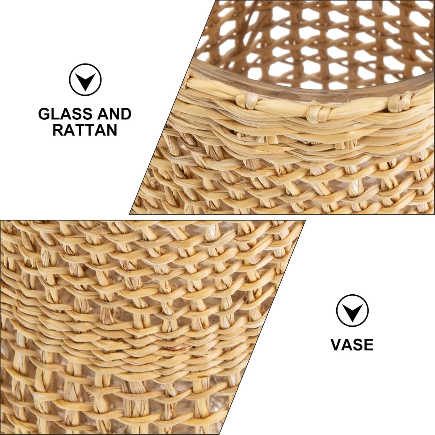 Rattan Woven Glass Flower Vase for Home Decor