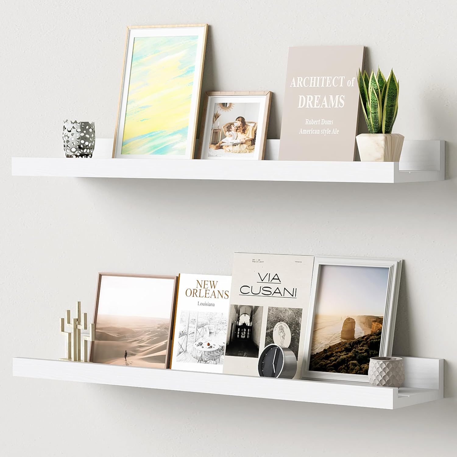 Acovy Floating Shelves Set of 2 White Solid Wood
