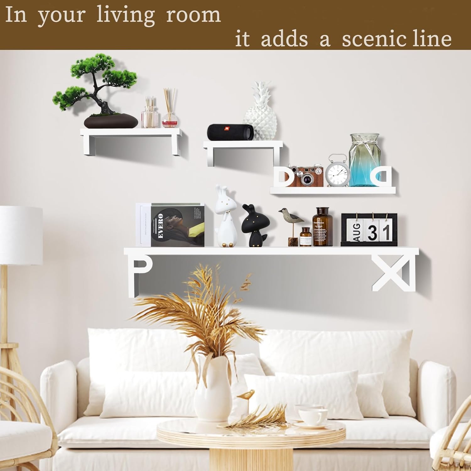 White Floating Shelves Set of 5 for Wall
