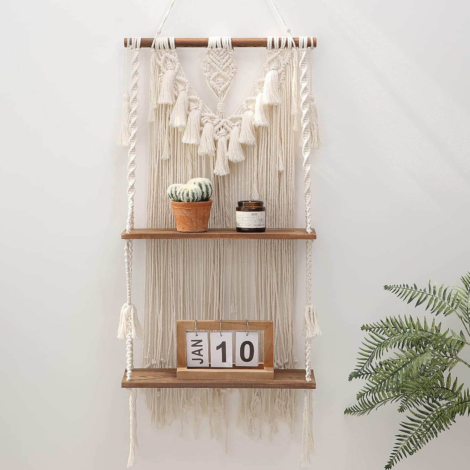 ANROYE 2 Tier Boho Wall Hanging Shelf