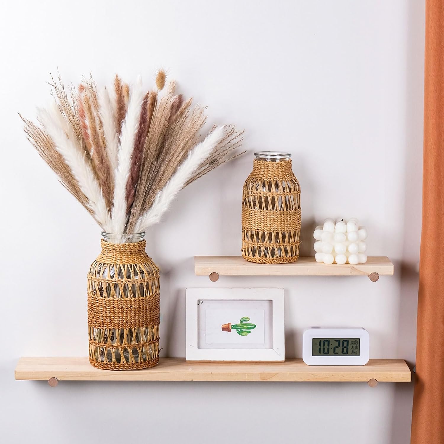 WHJY Boho Vase - Large Rattan Covered Glass Jar for Home Decor