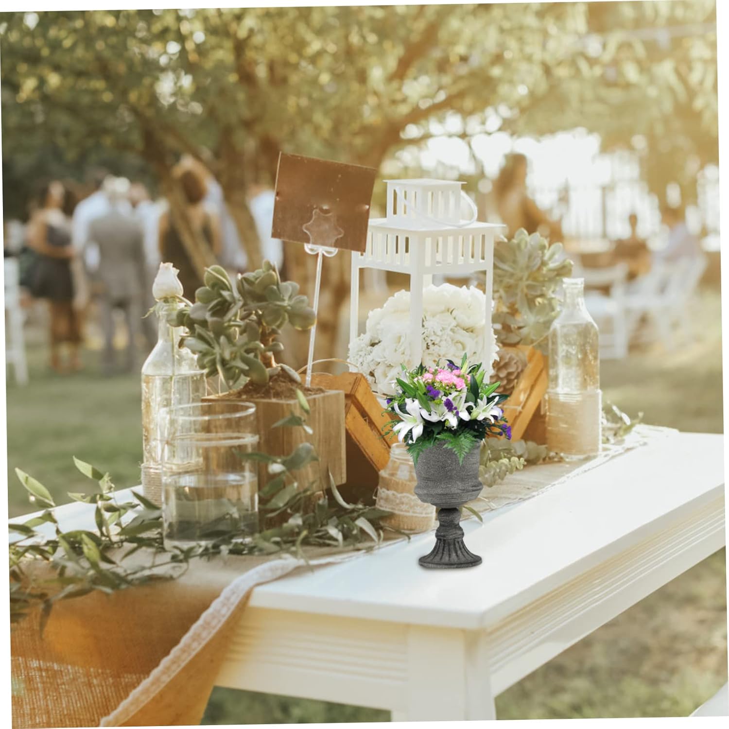 Garneck Vintage Metal Flower Vase Rustic Gray Vase for Home Decor