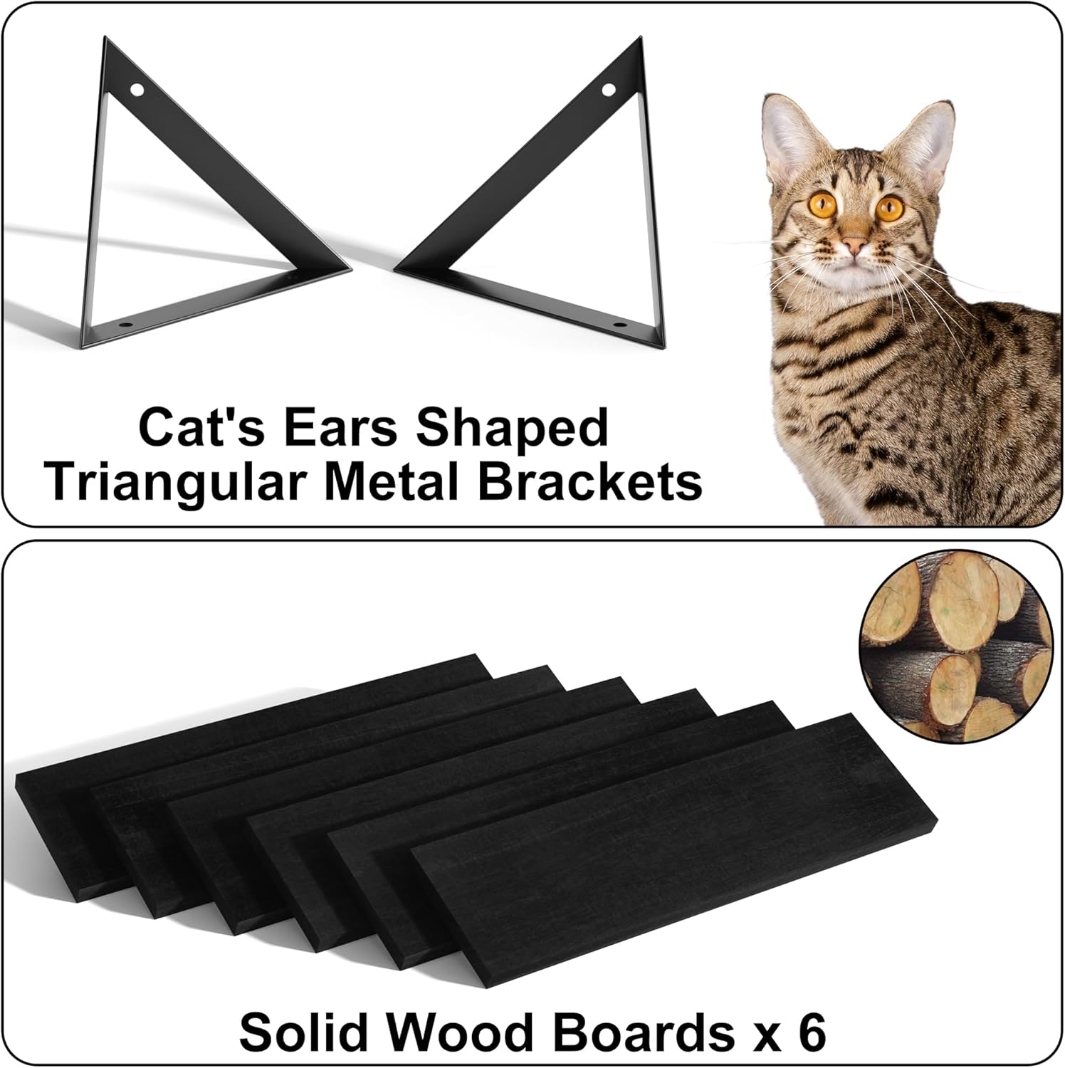 SRIWATANA Weathered Black Floating Shelves Set of 6