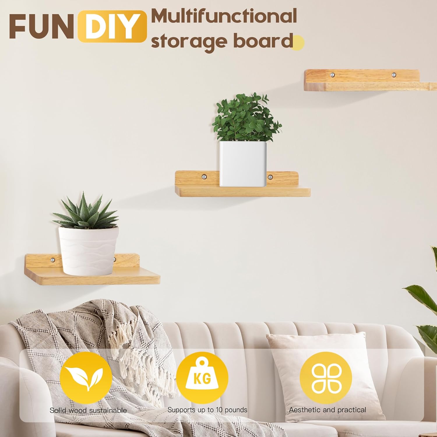 Small Floating Shelves Set of 3 5x85 Inch Wood Wall Decor