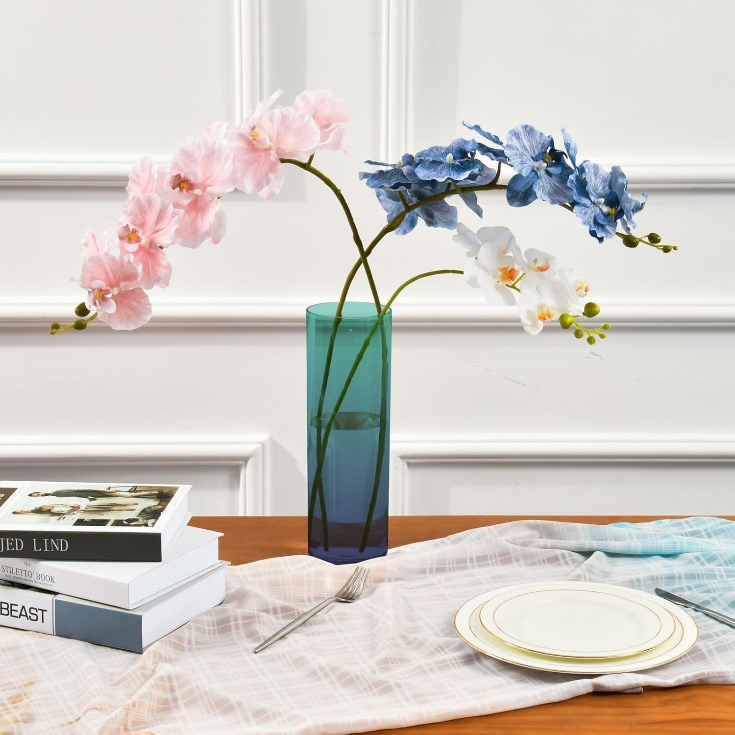 J JOYSAY Dark Teal Blue Gradient Vase for Centerpieces