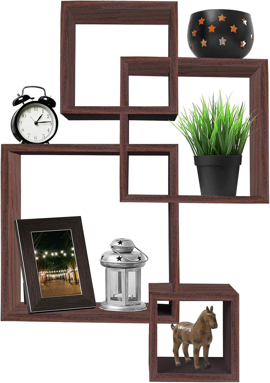 Greenco 4 Cube Intersecting Floating Shelves Walnut