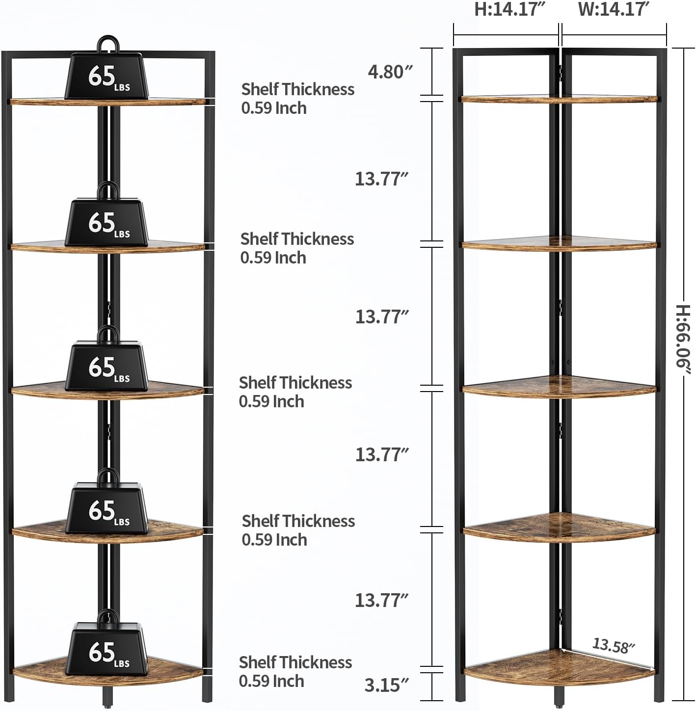 Rustic Brown Corner Shelf with LED Lighting
