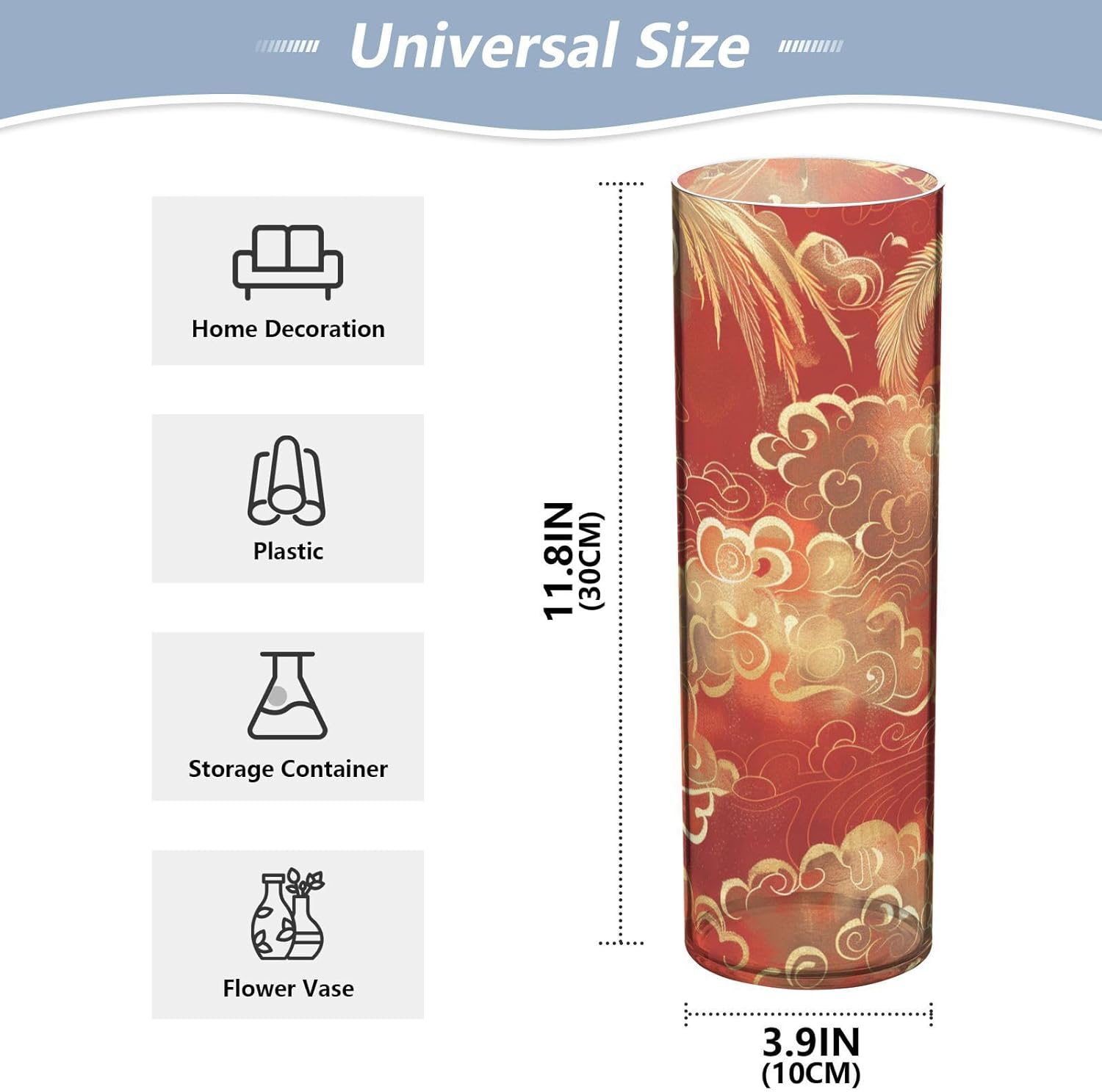Chinese Phoenix Auspicious Clouds Red Gold Plastic Flower Vase 118x39 Inch