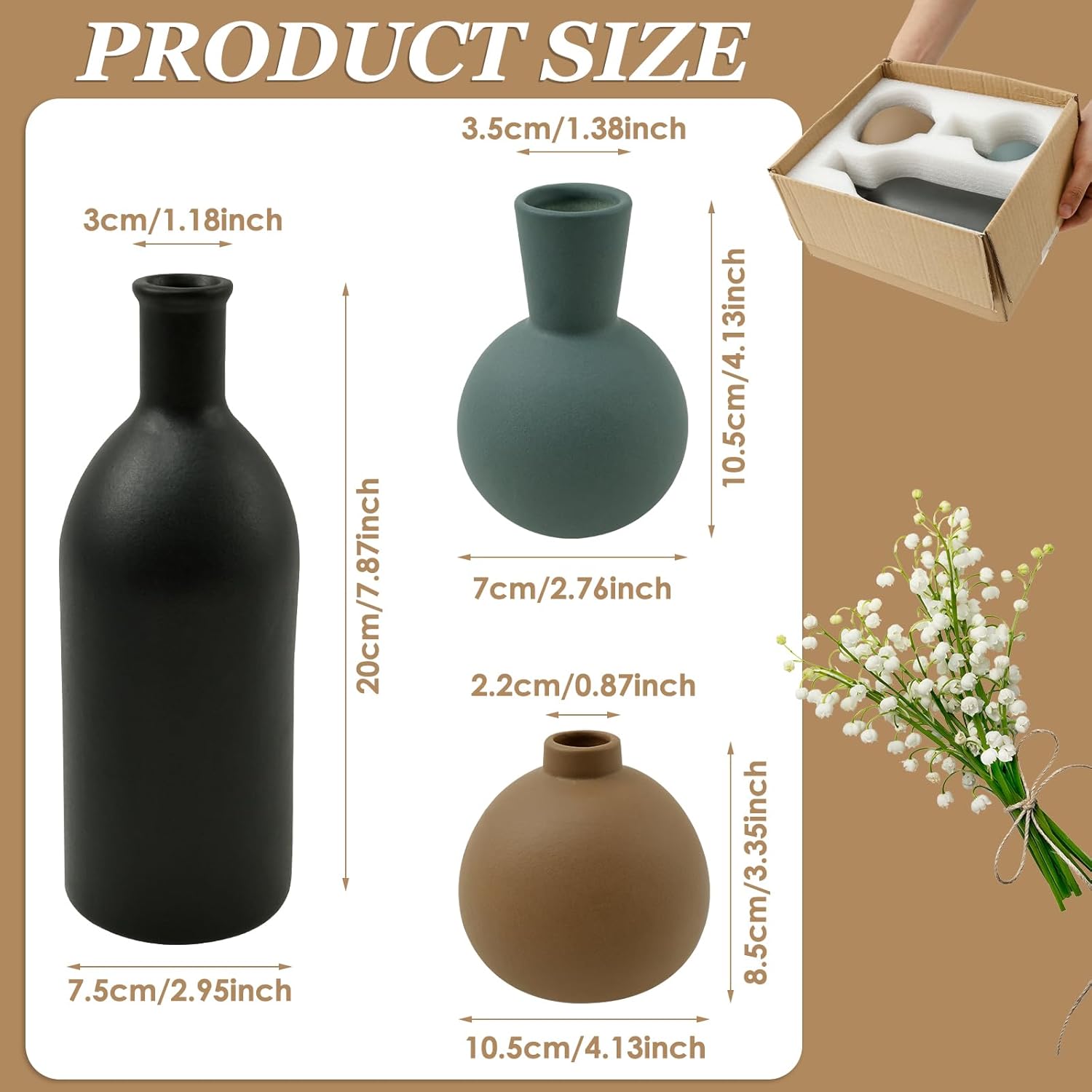 3Pcs Creative Ceramic Flower Vase Set for Home Decor