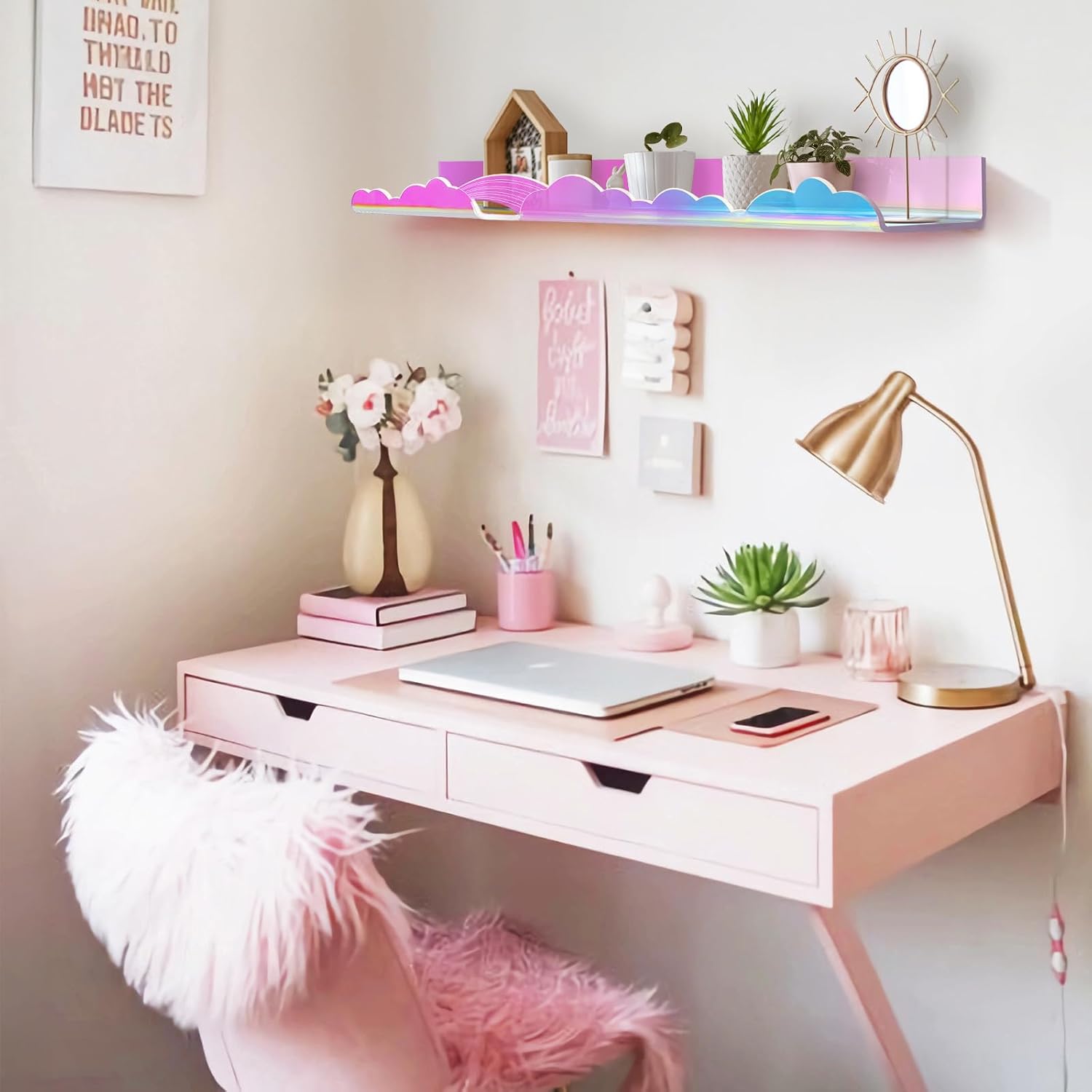 Rainbow Glitter Floating Shelves Set of 2 for Home Decor
