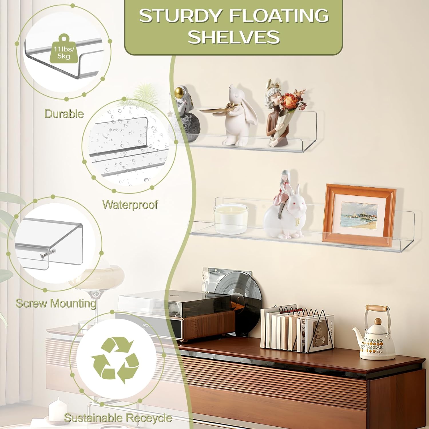 Boxalls Acrylic Clear Floating Shelves 4 Pack