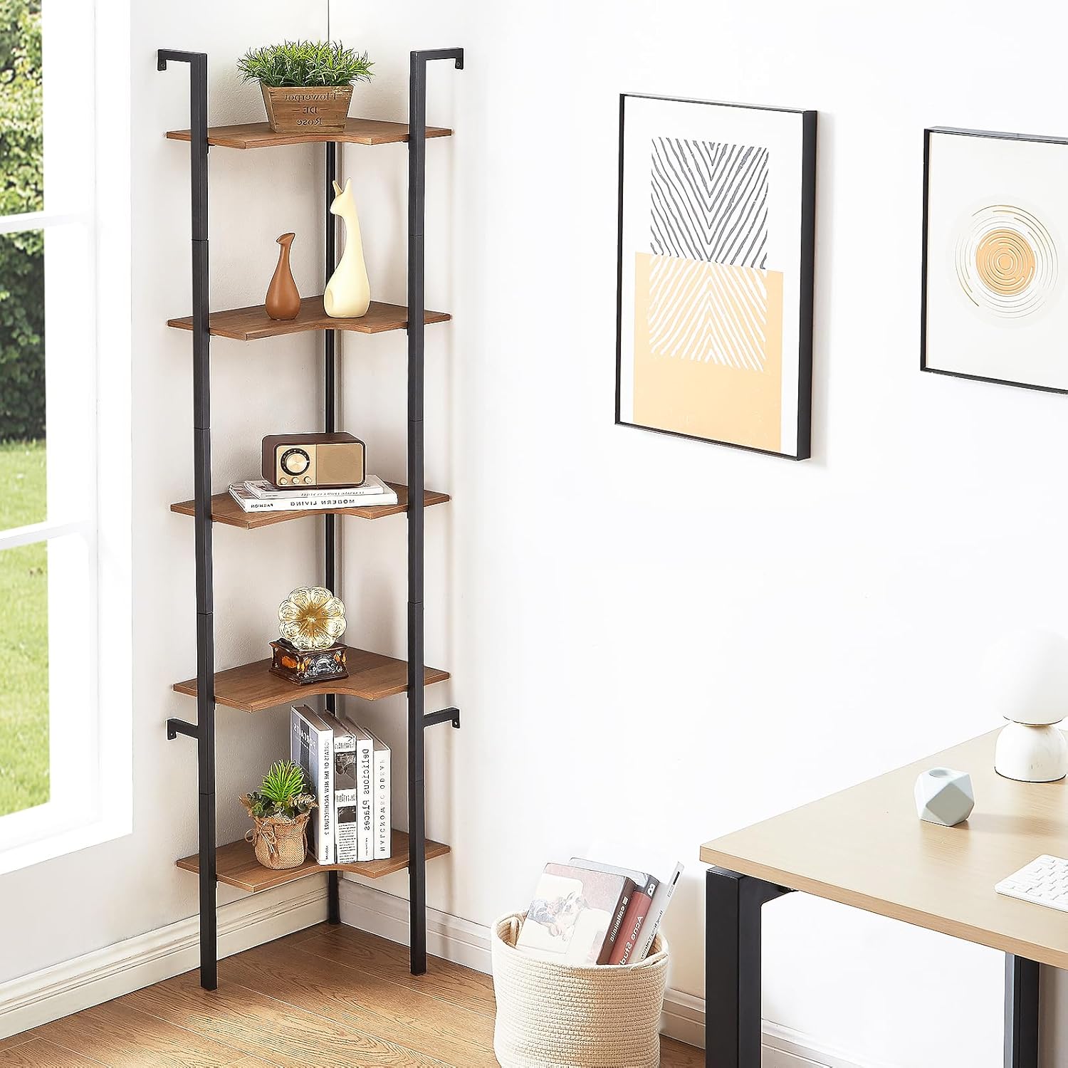 Freexployer 5 Tier Corner Shelf with Metal Frame