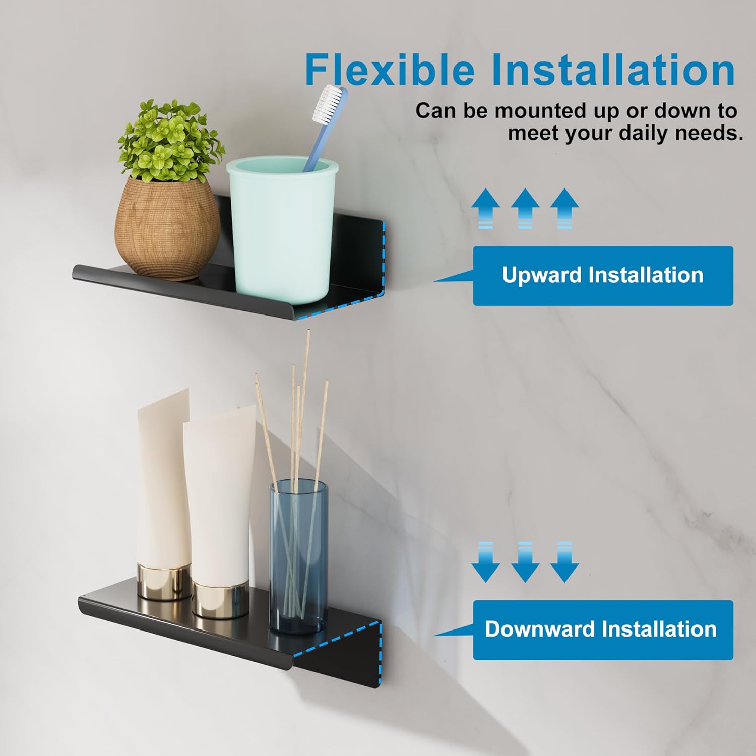 SAYAYO Black Floating Shelves 2pcs Wall Storage