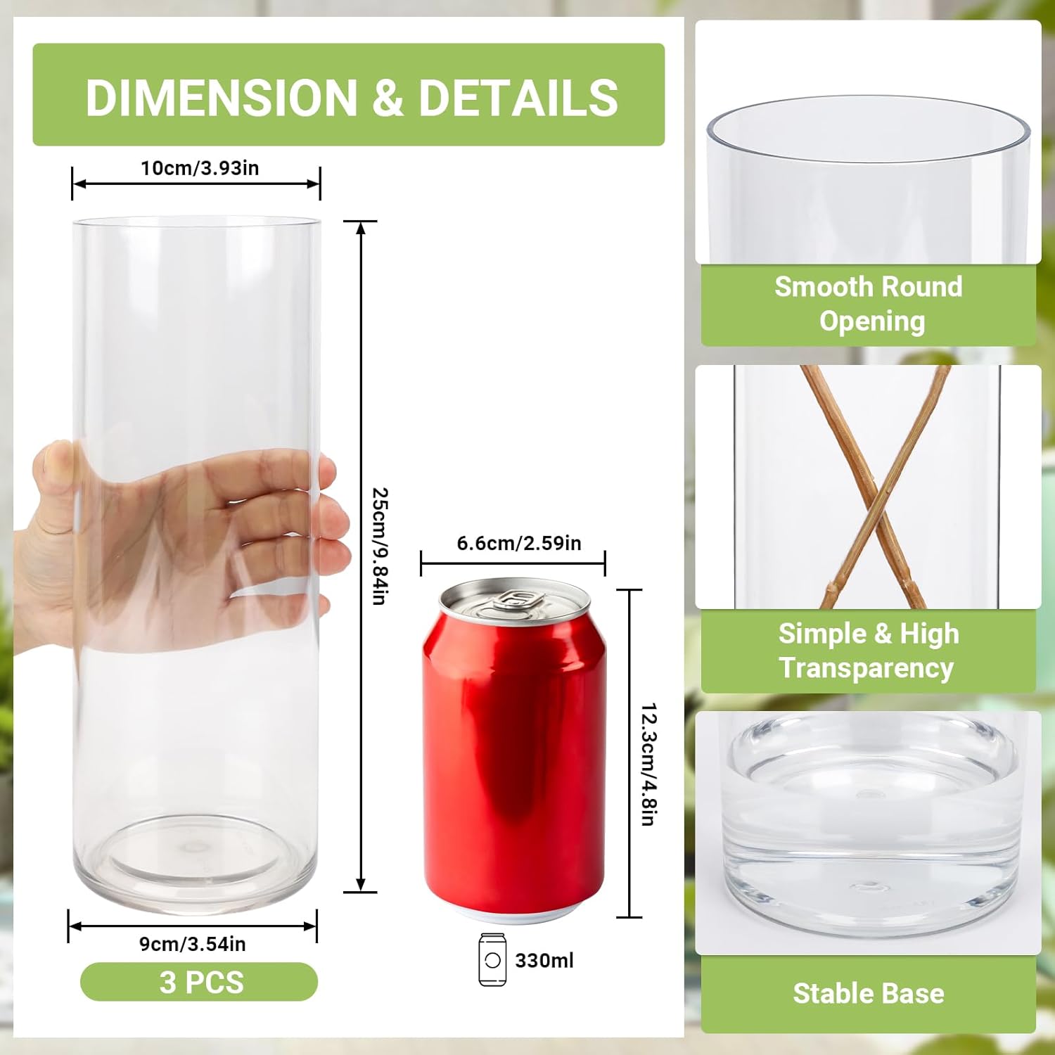 Suream Acrylic Hurricane Vases 3 Pack Floating Candle Holder