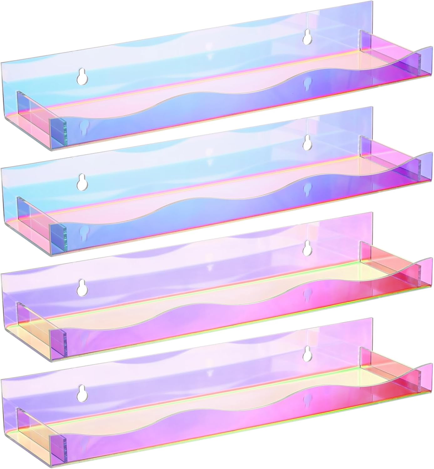 Hiceeden 4 Pack 15 Inch Iridescent Acrylic Floating Shelves for Kids Room and Display