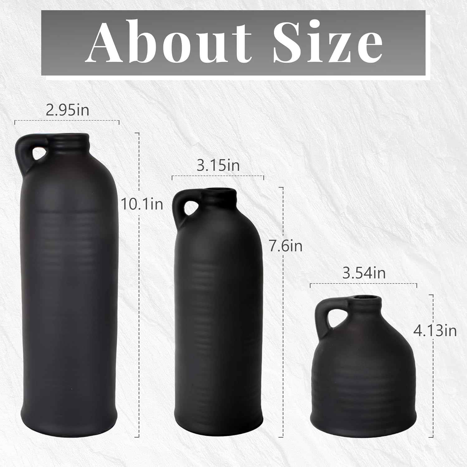 Black Ceramic Vase Set of 3 for Home Decor