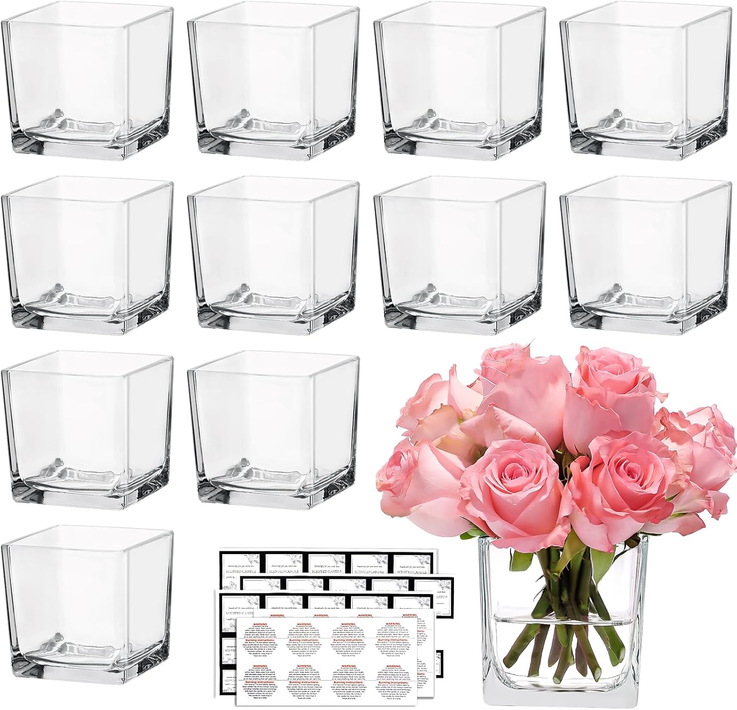 CONNOO 12 Pack Clear Square Glass Vases 3x3x3 for Centerpieces and Decor