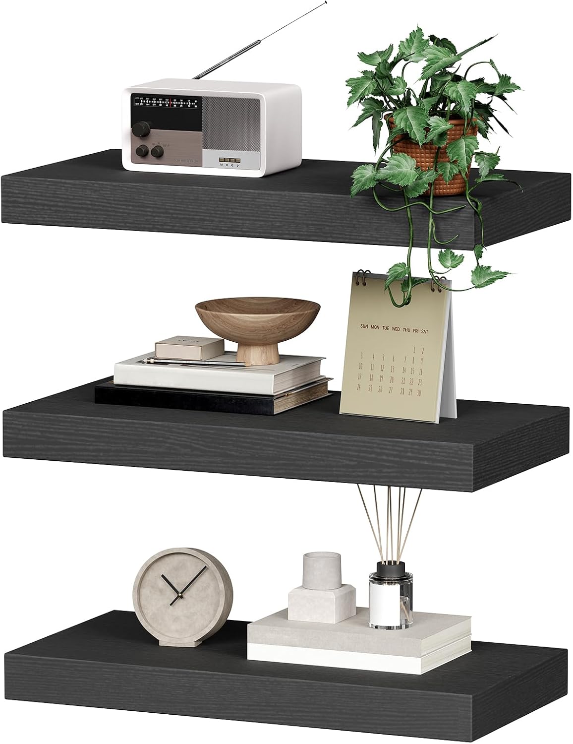 RALGEND Floating Wall Shelf Set of 3 Black