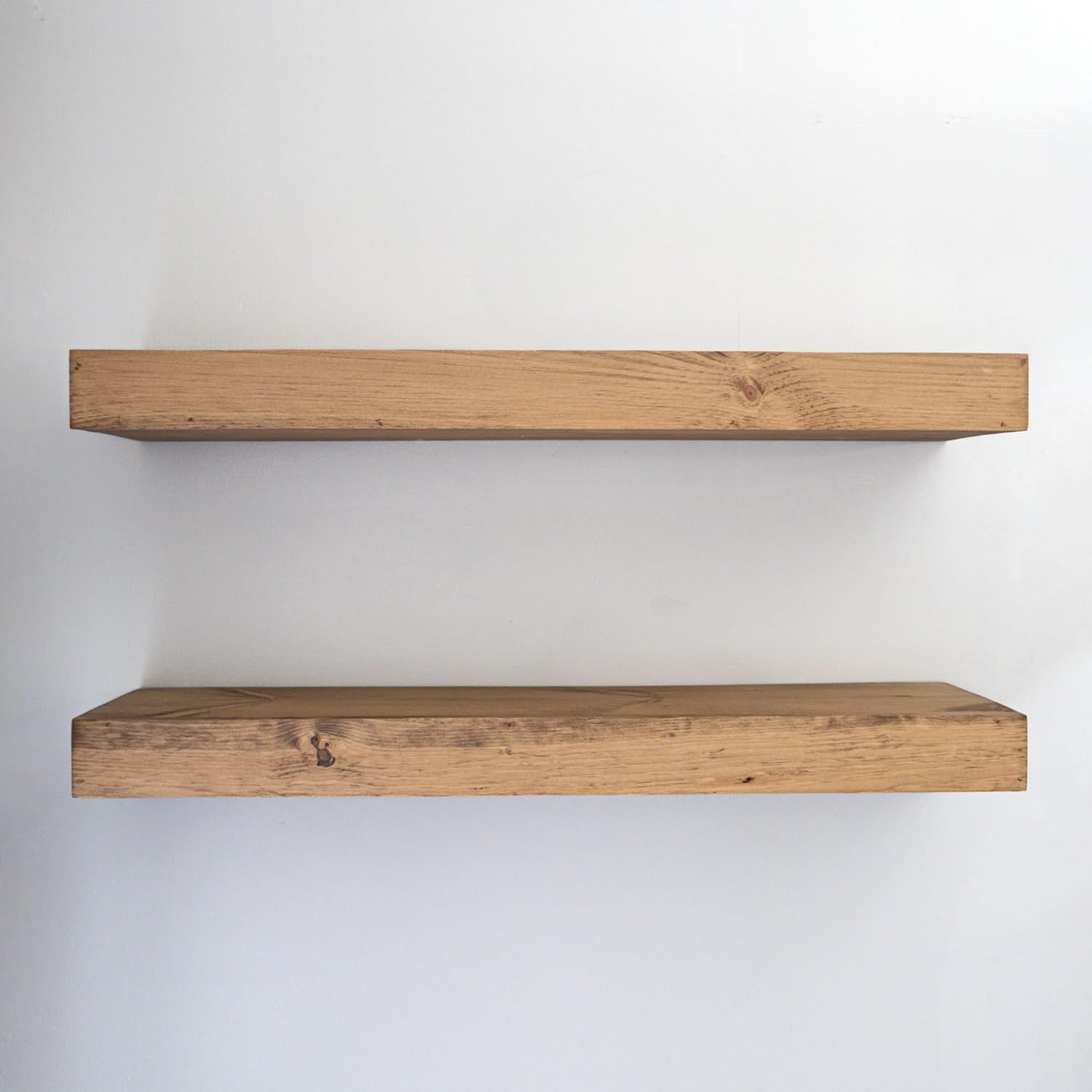 Modern Floating Shelves 3 Inches Thick Set of 2 Aged Oak
