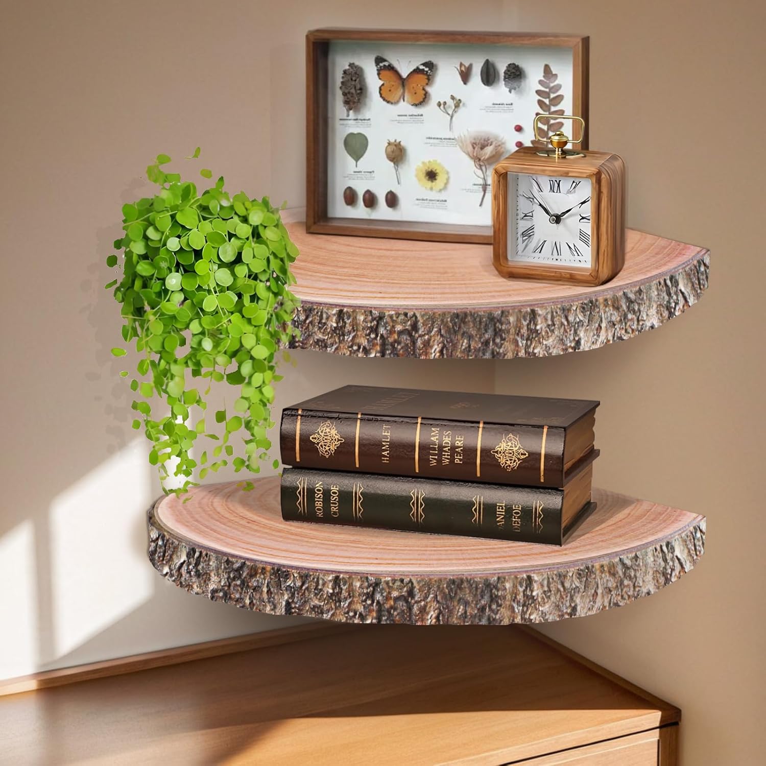 OriCre 2Pcs Large Corner Floating Wood Shelves