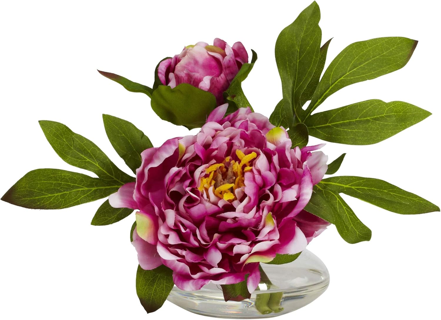 Nearly Natural Peony with Glass Vase Set of 3 1