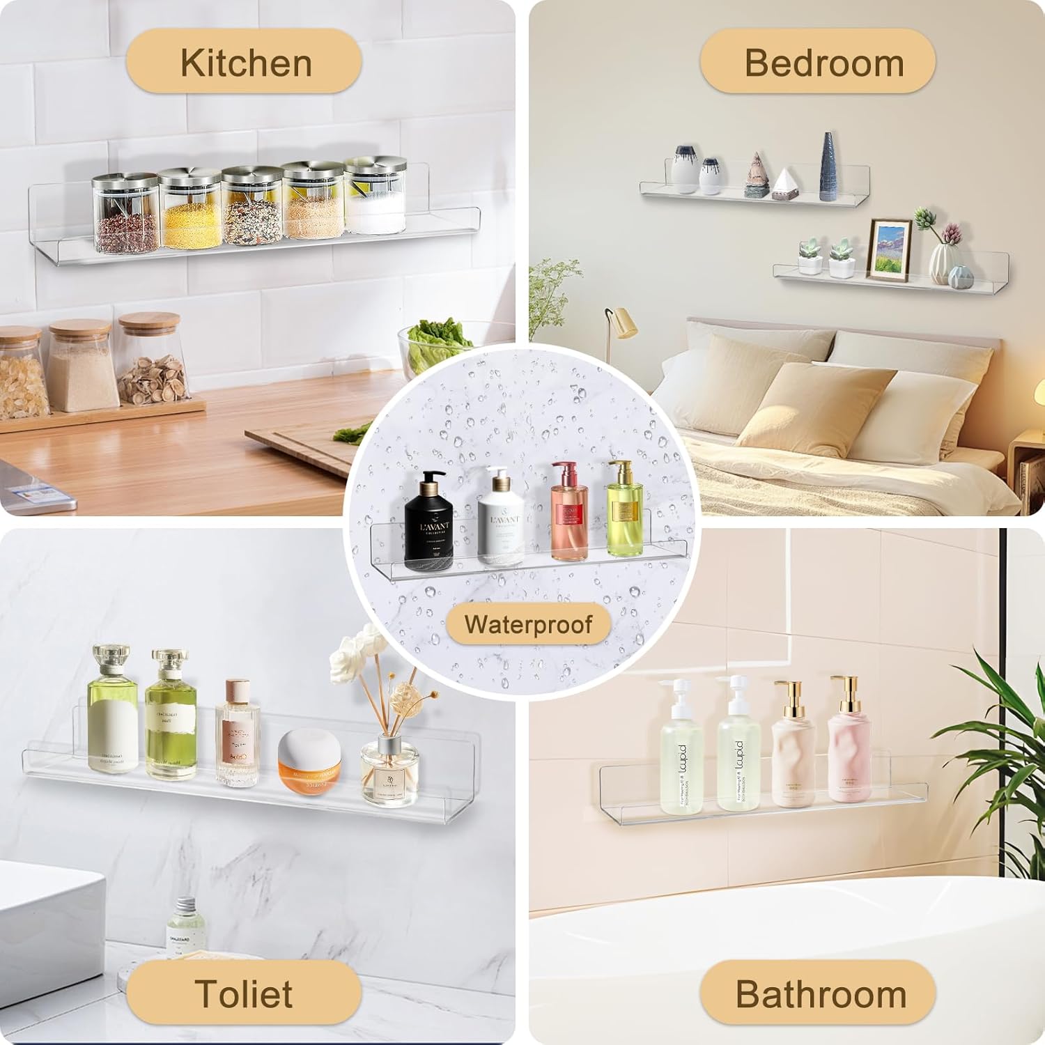 AMEITECH 4 Pack Floating Shelves for Wall Decor Storage