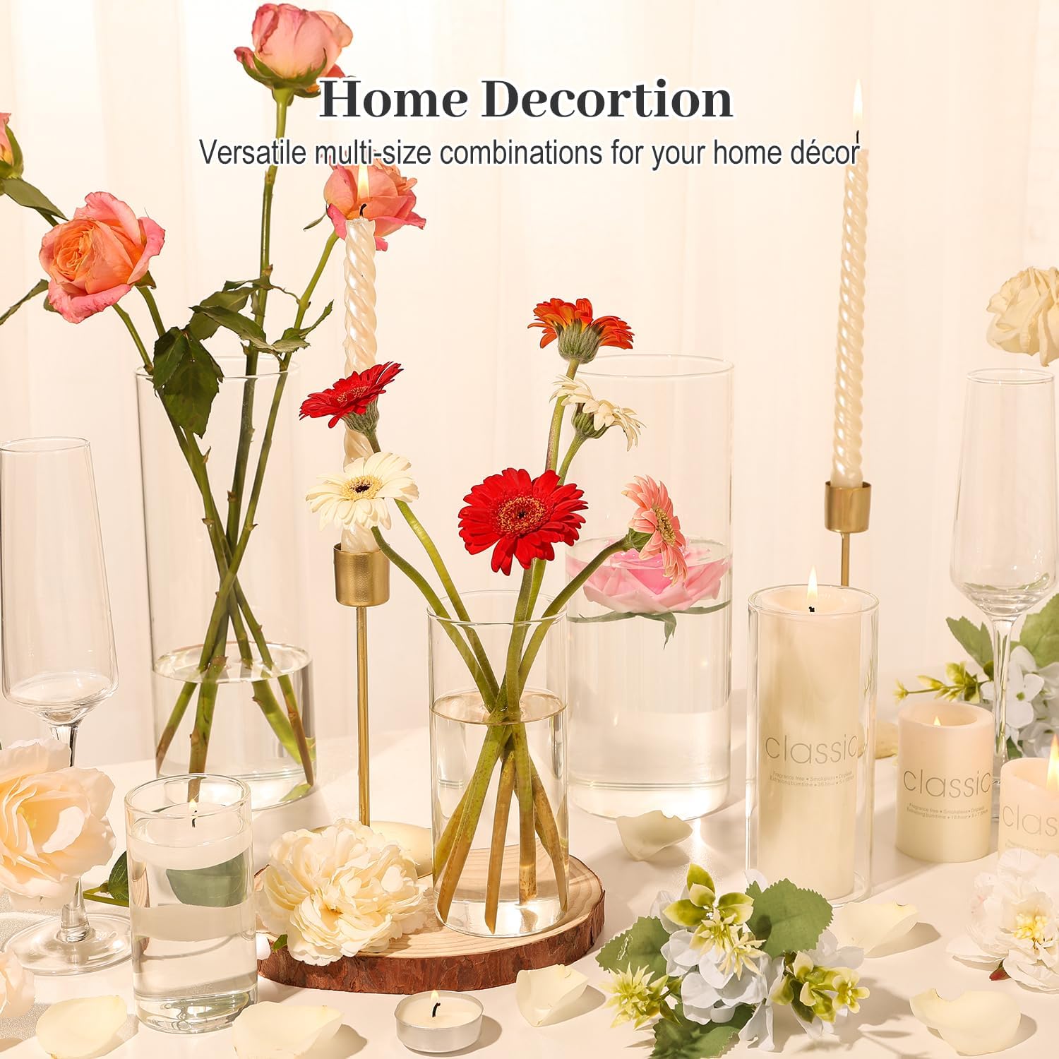 12PCS Clear Cylinder Vases for Centerpieces Wedding Decor