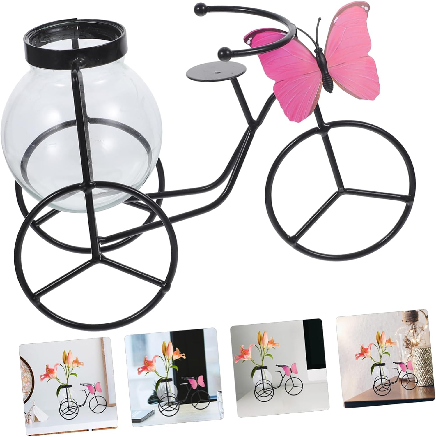 Modern Decorative Pedicab Glass Vase Wrought Iron Flower Pot