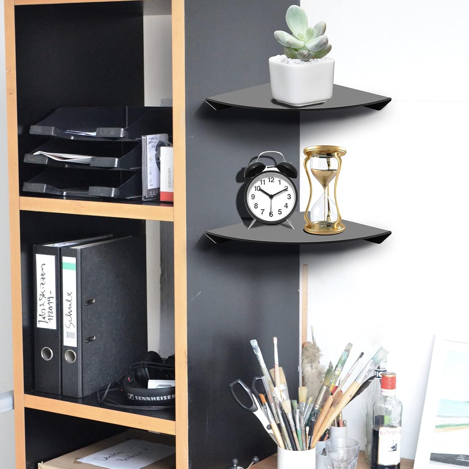 Cosmos Floating Corner Shelves 2 Pcs Solid Black