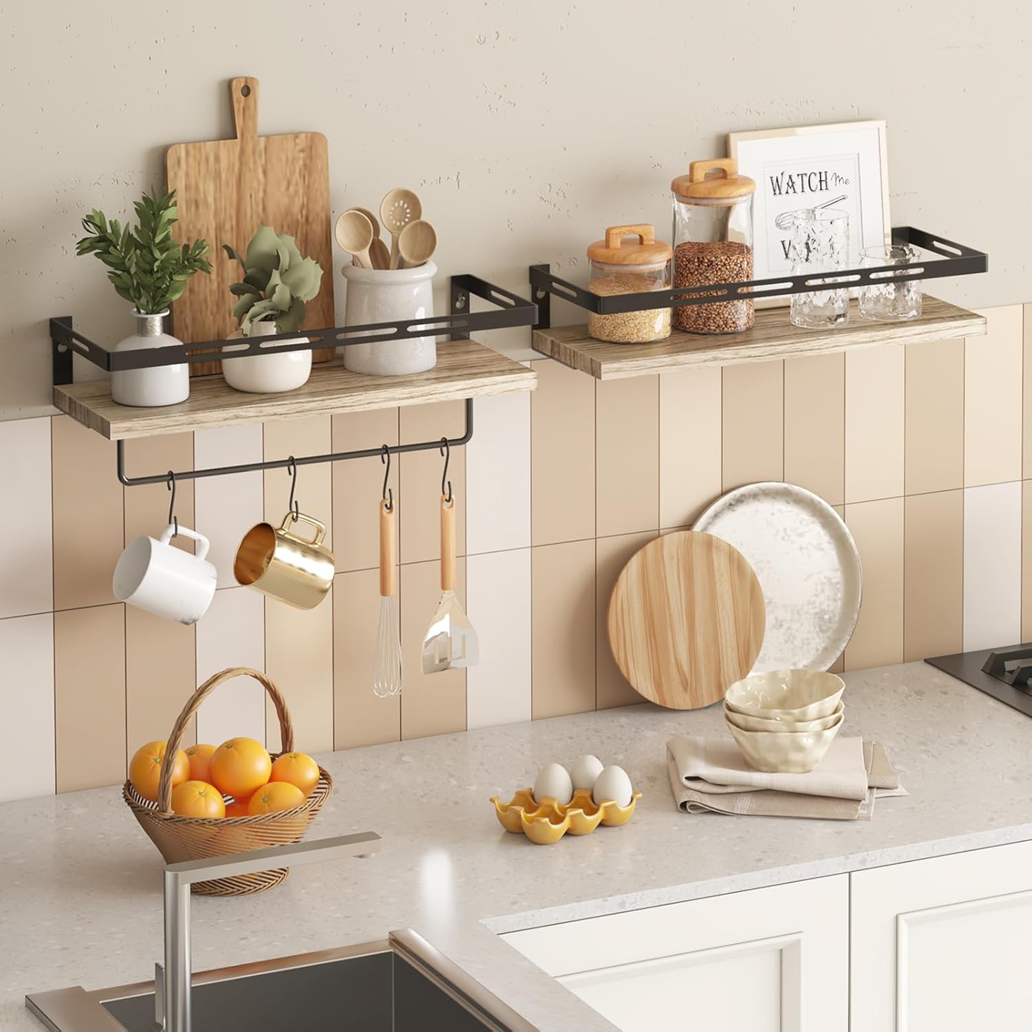 YGEOMER Floating Shelves Bathroom Organizer Over Toilet Wall Mount Rustic Brown Black
