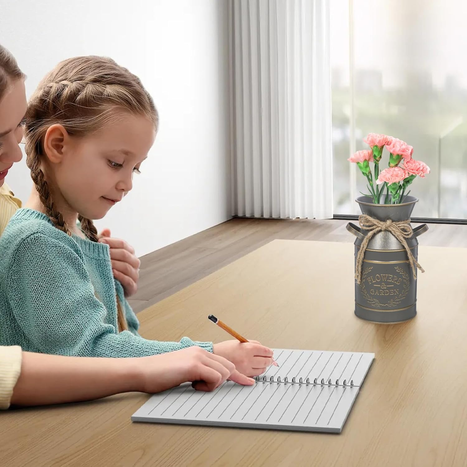 Rustic Galvanized Flower Bucket Vintage Style Decorative Planter Grey Finish