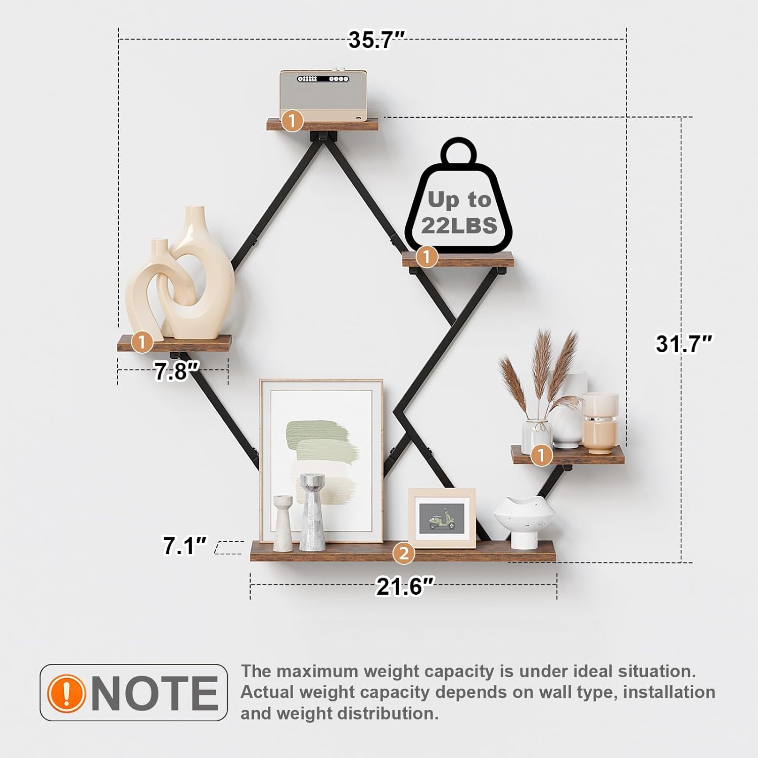 Floating Shelves for Wall Rustic Brown Black