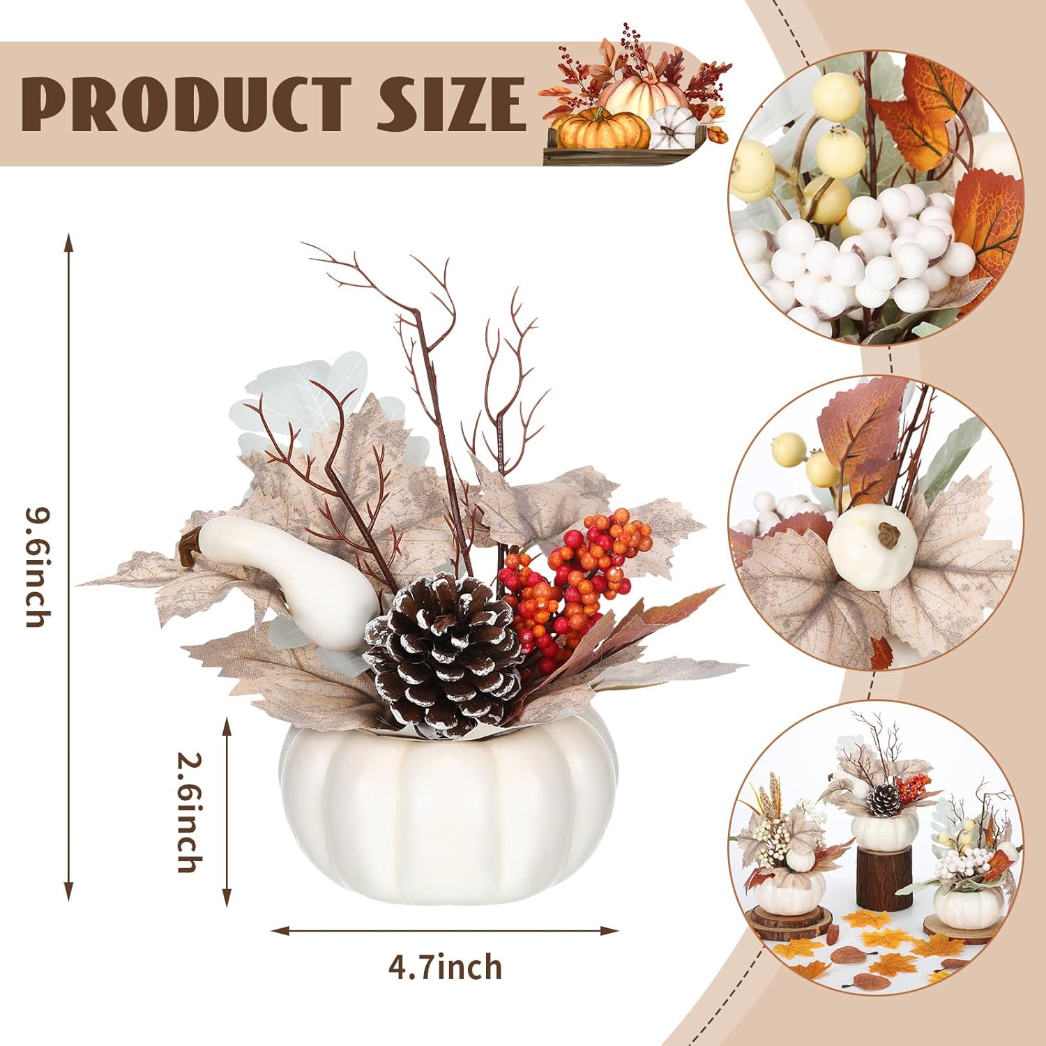 3 Pcs 9 Inch Artificial Pumpkins Fall Decor Centerpieces