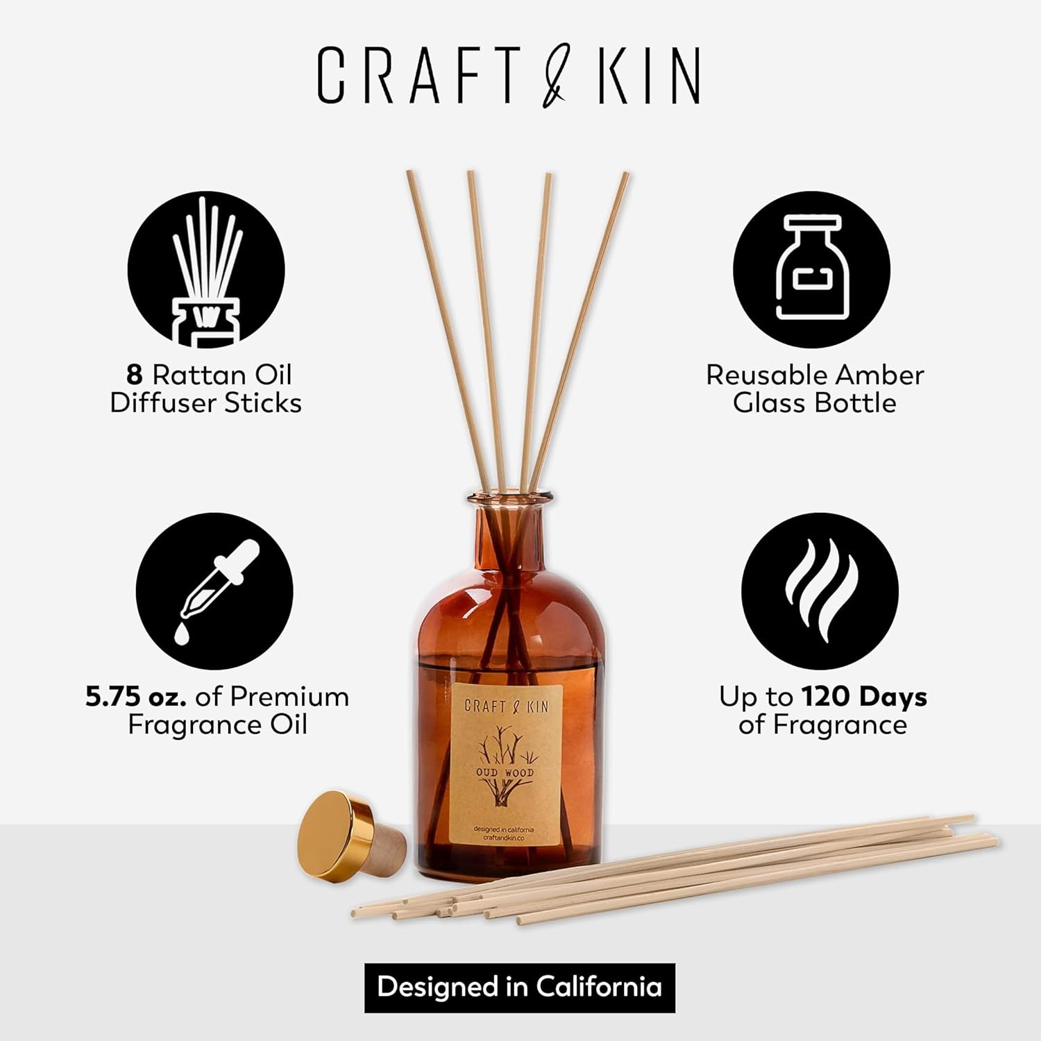 Craft Kin Oud Wood Reed Diffuser Set