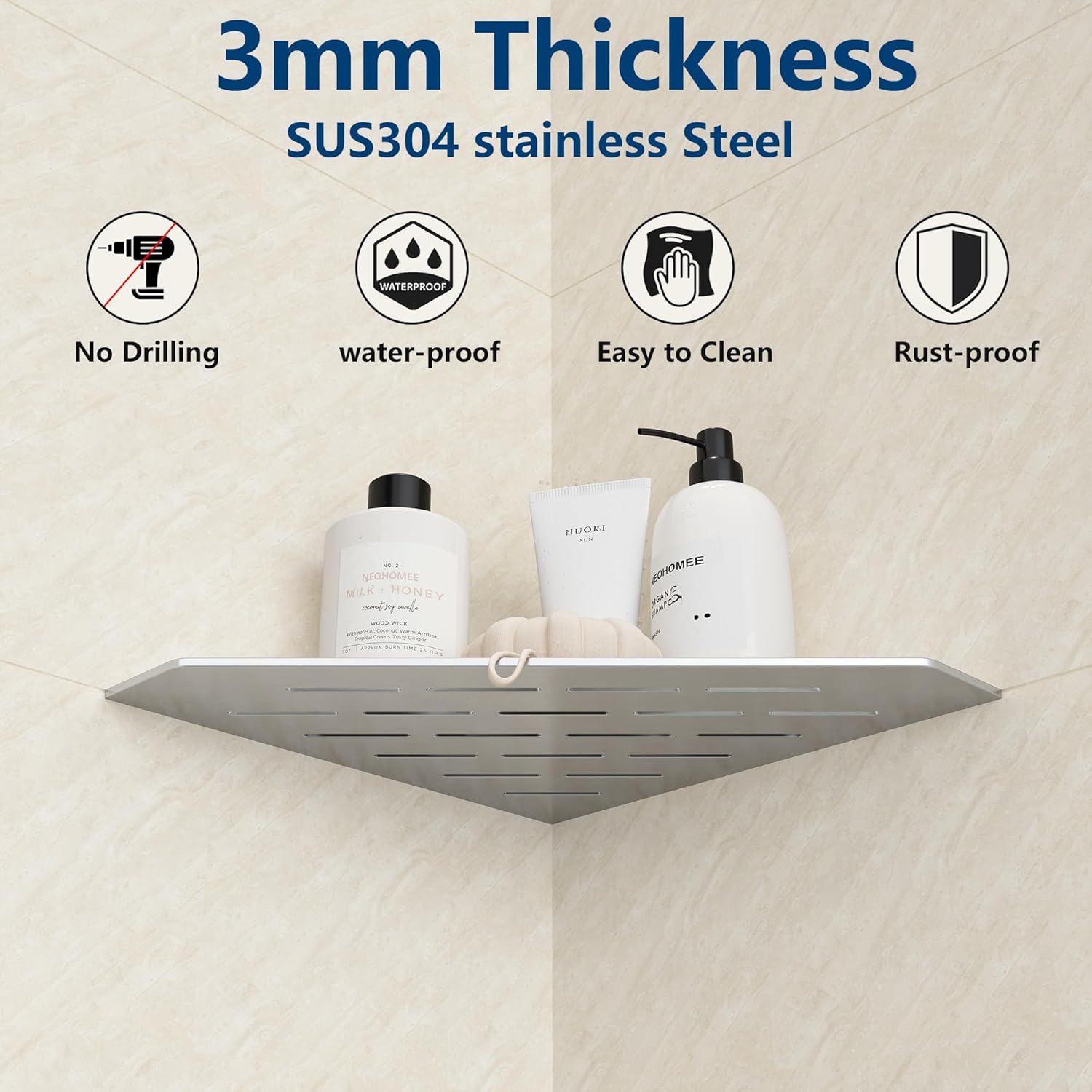 Brushed Corner Shelf for Tile Wall 10 Inch 1 Pack