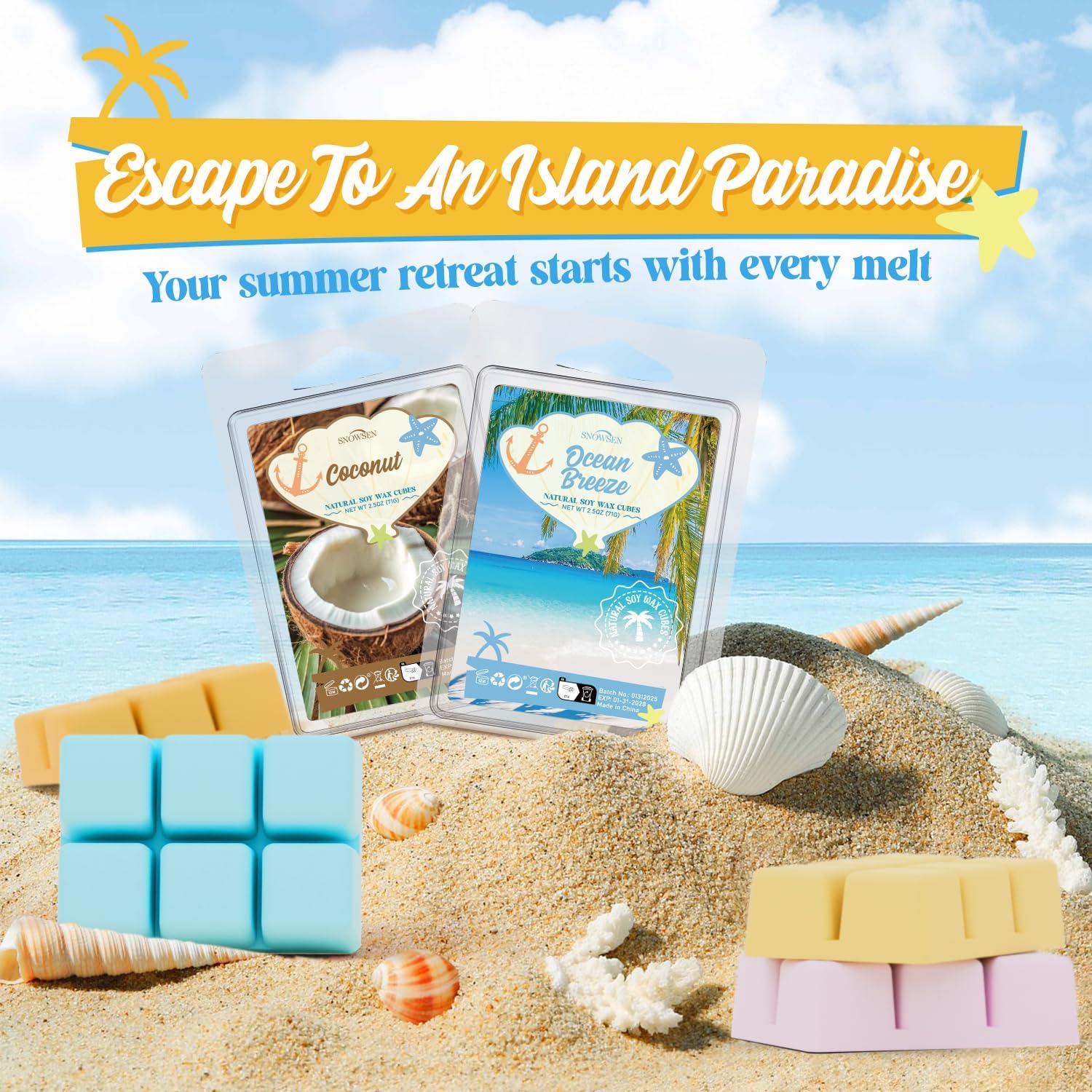 Summer Scented Wax Melts Set with 8 Unique Scents