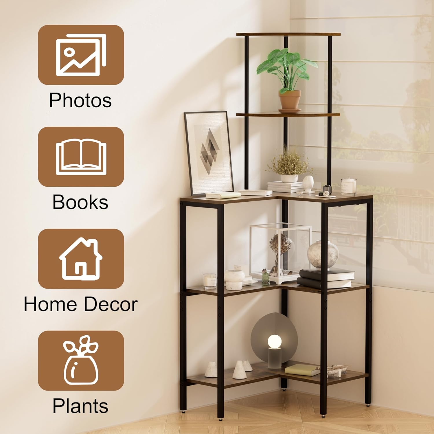 5 Tier Corner Shelf Stand with Storage