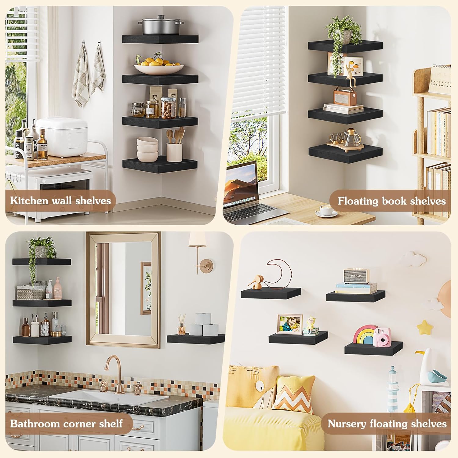 Olakee Corner Floating Shelf Set of 4 Black