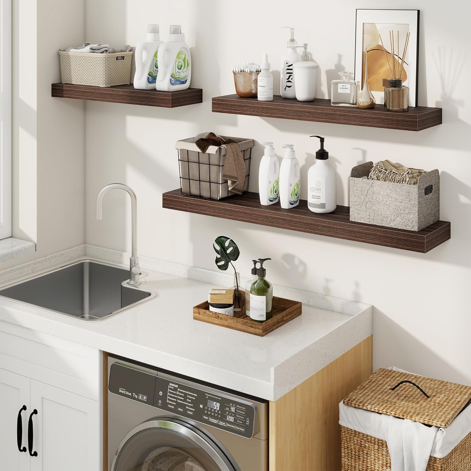 Fuqing Floating Wall Shelves Set of 2 Walnut 24 Inch