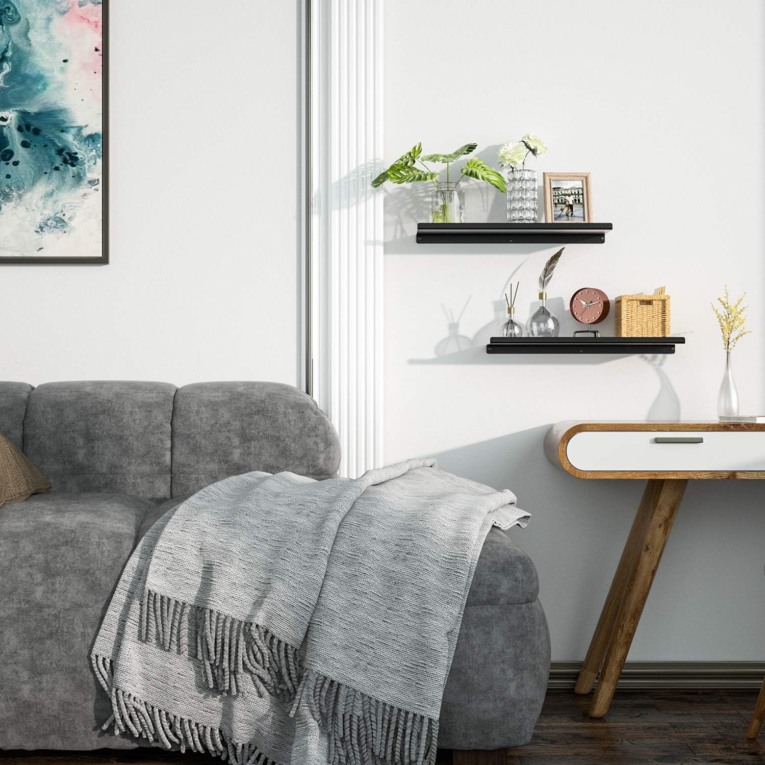 SRIWATANA Black Metal Wall Shelves 2 Pack