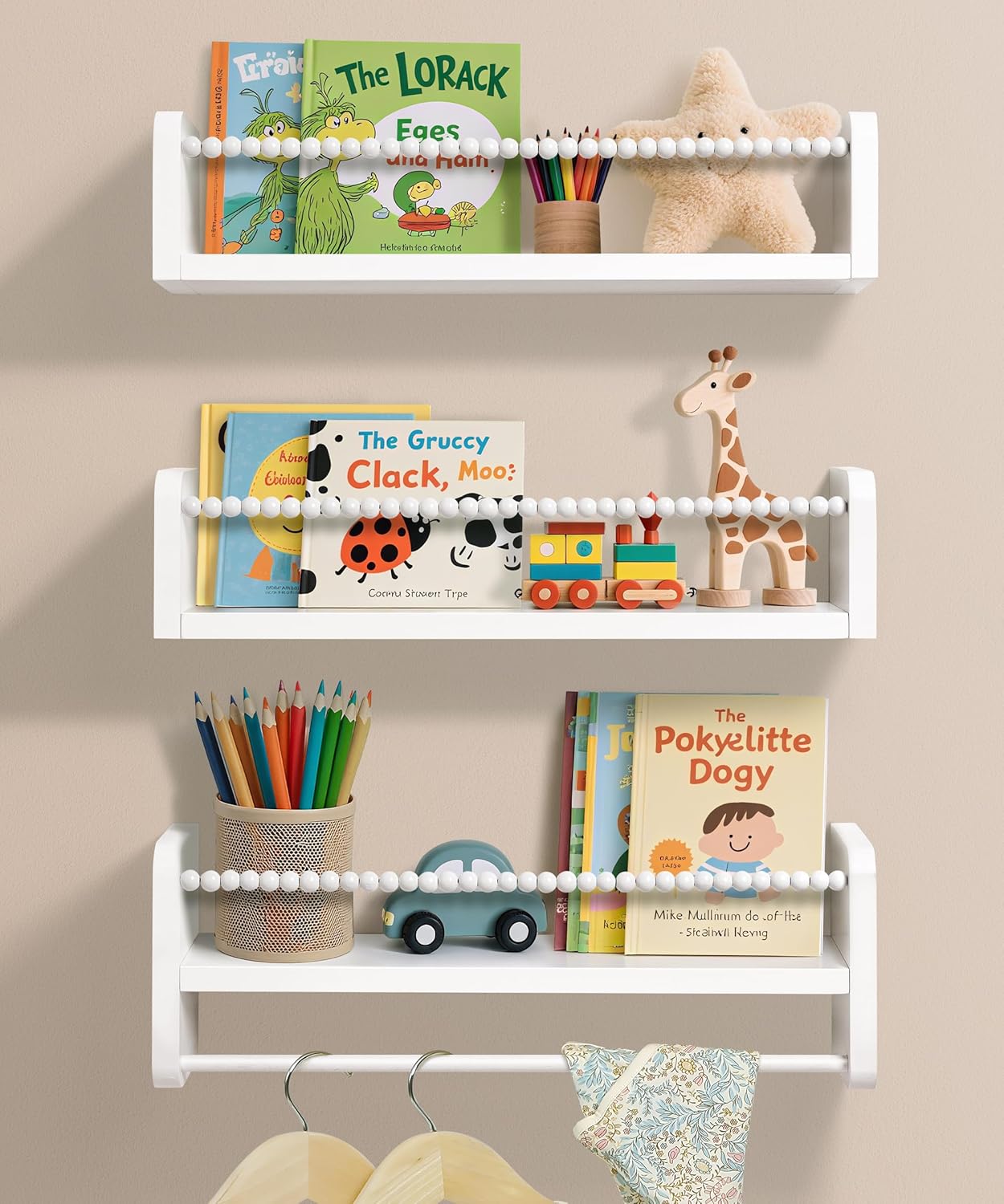 White Floating Bookshelf Wall Set of 3 for Nursery