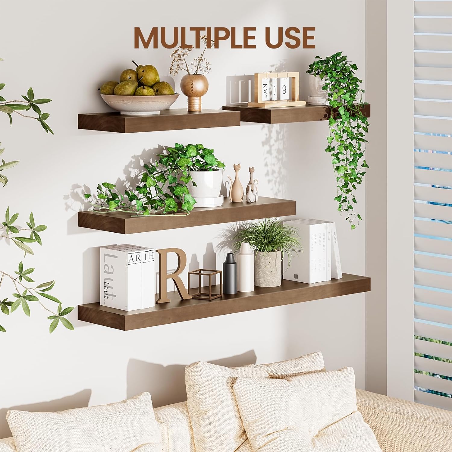 Heimlove Floating Shelves 2 Pack 16 Inch Natural Pine Bathroom Shelf Over Toilet Storage Decor