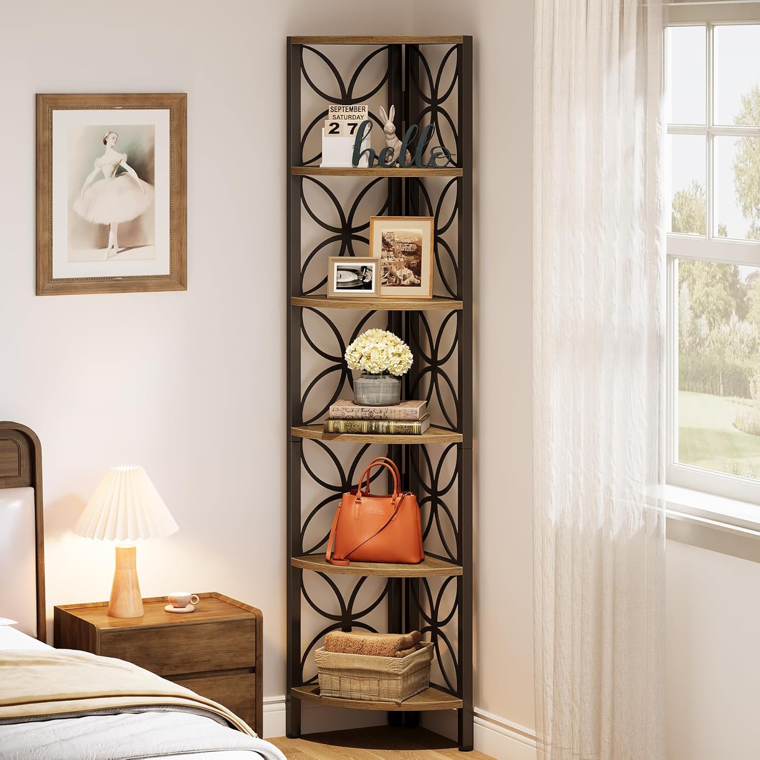 Tribesigns 6-Tier Corner Bookshelf Rustic Industrial Design