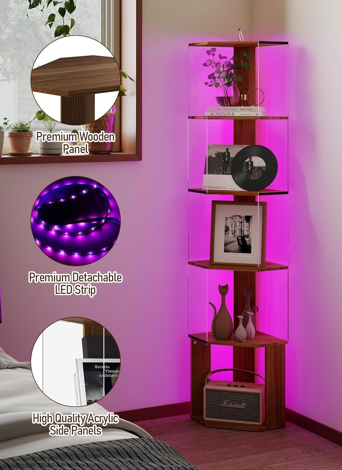 Quikraen 6 Tier Corner Shelf with LED Light