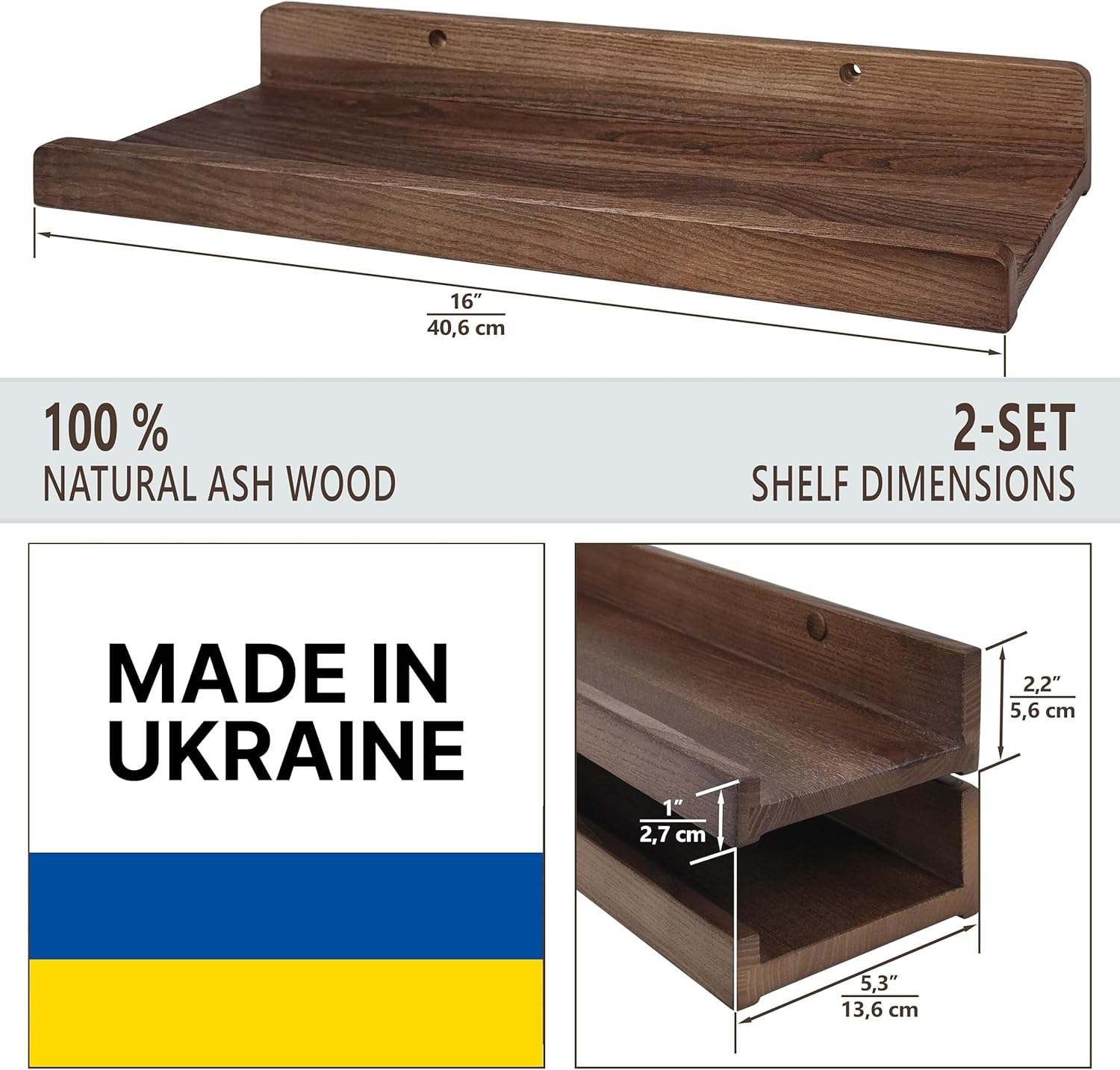 Wood Wedge Floating Shelves Set 2 16 Inch Waterproof
