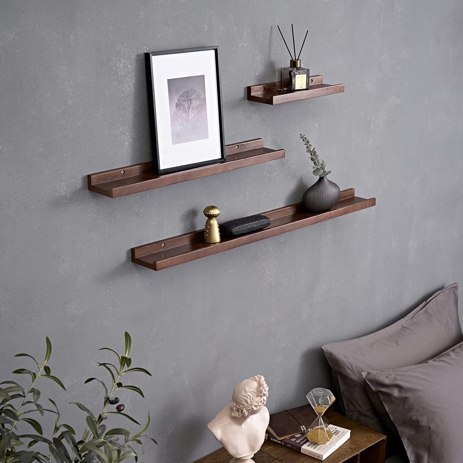 12 Inch Floating Shelves Set of 2 Rustic Walnut Wood Wall Shelves for Bedroom Living Room Kitchen