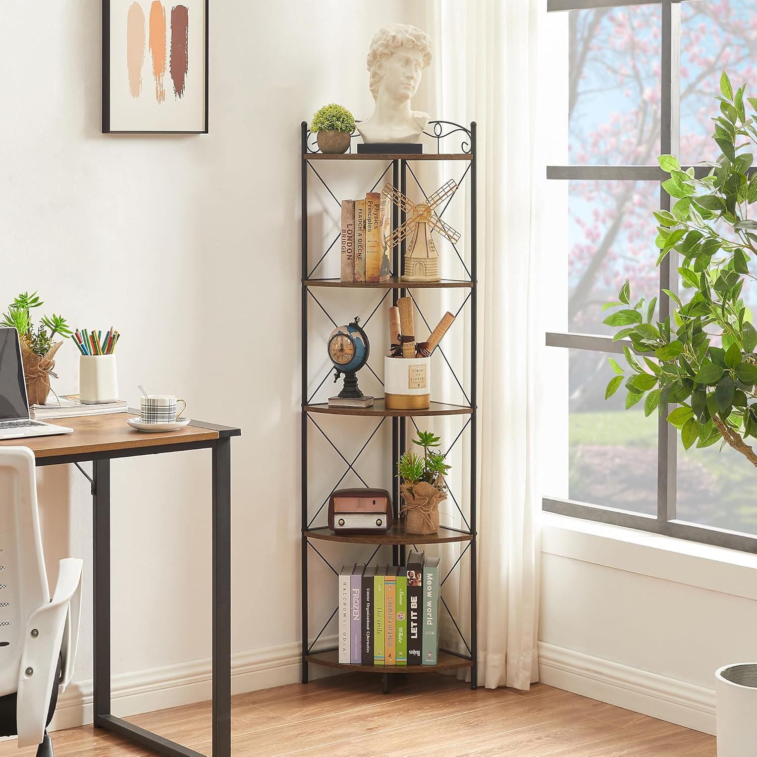 VECELO Corner Cabinet Tall Storage Shelf Bookshelf Display Rack