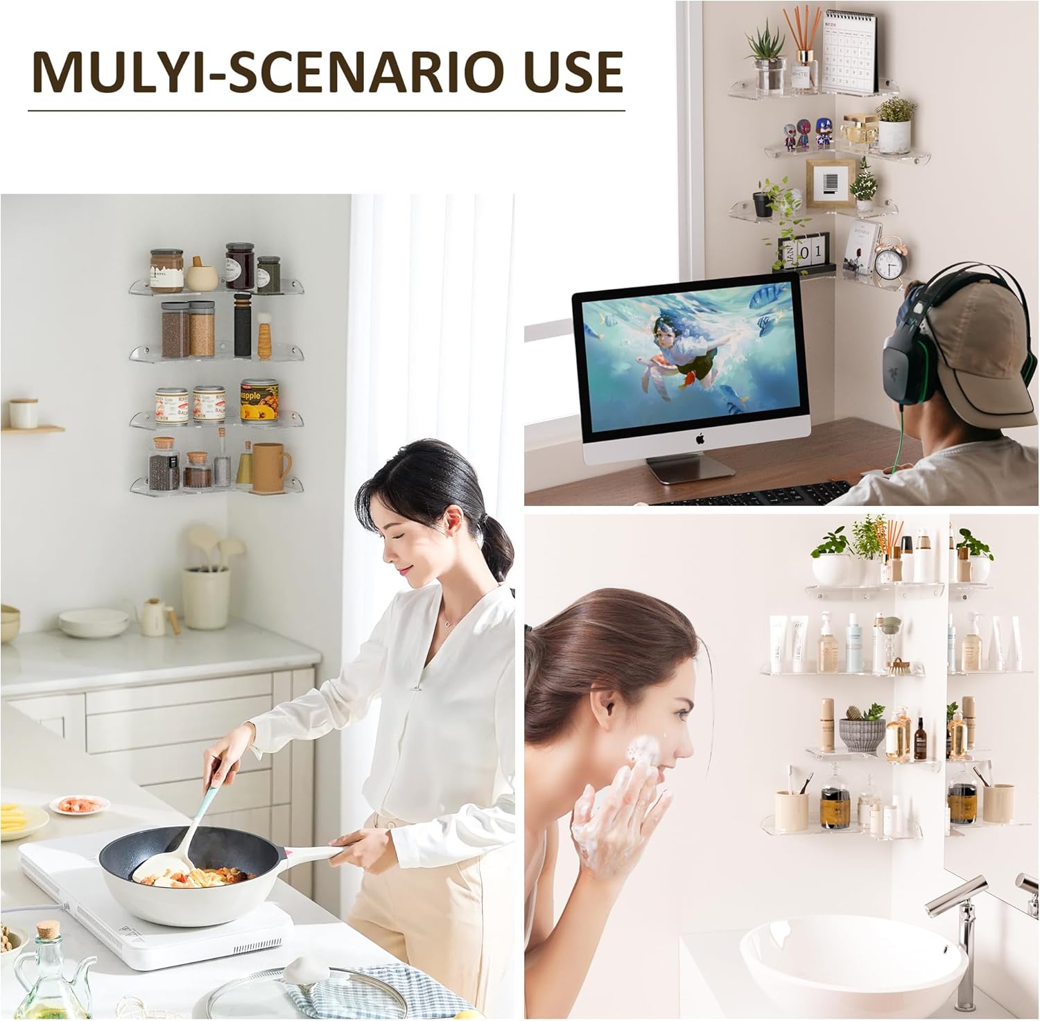 8x118 Inch Clear Corner Shelf Set of 4 Acrylic Floating Wall Mount