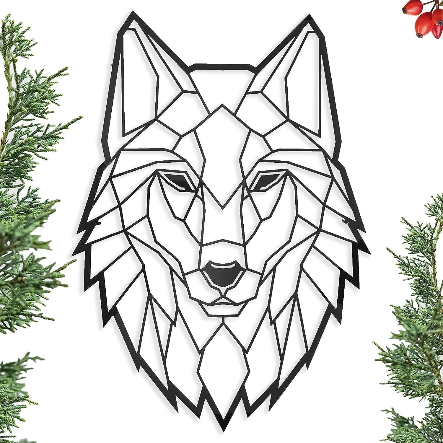 Metal Floating Wall Sculpture with Shades Wolf 43x31cm