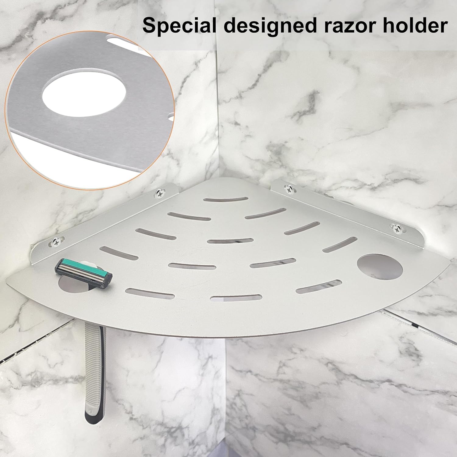 NUTNAPH Corner Shower Shelf Wall Mount Metal Floating Shelf Silver 1 Pcs